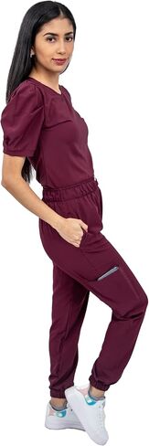 Scrubs - Women Antifluid Scrub Set with Round Neck Top and Stretch Jogger Pants, Cargo Pockets in Saudi Arabia