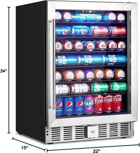 Garvee 24 Inch Beverage Refrigerator Cooler, 166 Cans Beverage Fridge Built-in LED Light and Freestanding with Glass Door Beer Wine Drink Soda Fridge for Bar, Kitchen, Office (24 Inch) in Saudi Arabia