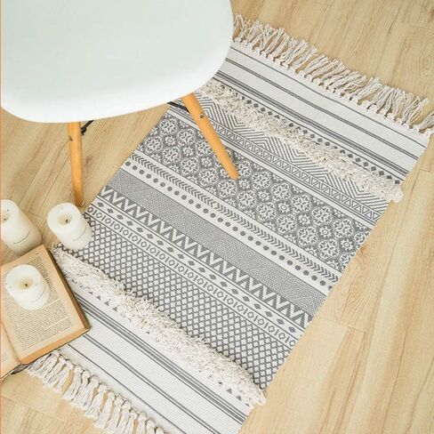 Seavish Boho عداء البساط، 2.3X 5.2 منطقة القطن البساط مزرعة اليد المنسوجة هامش رمي البساط معنقدة أشعث لهجة شرابة البساط لغرفة المعيشة غرفة نوم الحمام المطبخ الغسيل النوم in Kuwait