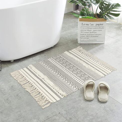 Seavish Boho عداء البساط، 2.3X 5.2 منطقة القطن البساط مزرعة اليد المنسوجة هامش رمي البساط معنقدة أشعث لهجة شرابة البساط لغرفة المعيشة غرفة نوم الحمام المطبخ الغسيل النوم in Kuwait