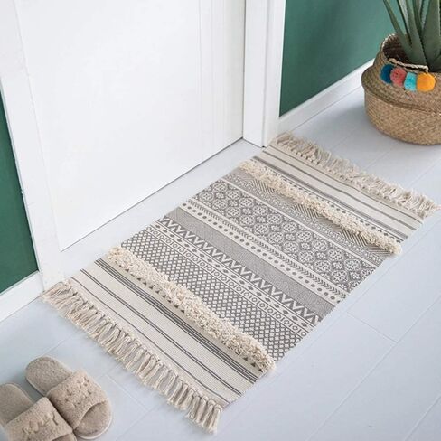 Seavish Boho عداء البساط، 2.3X 5.2 منطقة القطن البساط مزرعة اليد المنسوجة هامش رمي البساط معنقدة أشعث لهجة شرابة البساط لغرفة المعيشة غرفة نوم الحمام المطبخ الغسيل النوم in Kuwait