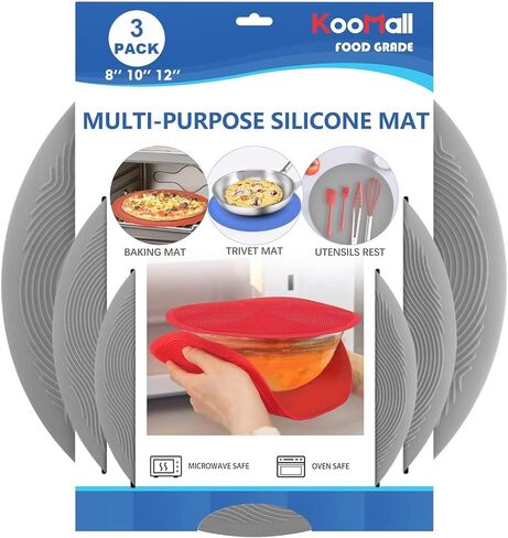 KooMall 12 10 8 Inch Multi-use Microwave Mat, Trivet, Pot Holders, Drying, Baking, Place Mat, Utensils Rest, Silicone Cover Pad for Hot Pot Pans Bowls Plates Dishes Kitchen Counter,Heat Resistant,Gray in Saudi Arabia