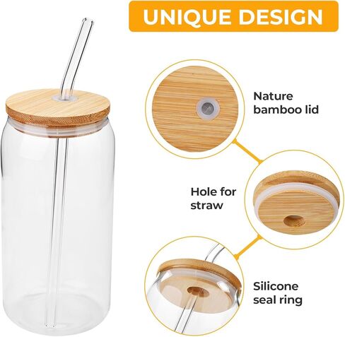 4 مجموعات أكواب زجاجية مع أغطية وقش من الخيزران، أكواب بيرة للشرب على شكل علبة 20 أونصة، فناجين قهوة مثلجة، كوب لطيف مع فرشتي تنظيف، مثالية لشاي الفقاعات والعصائر والعصير in Kuwait