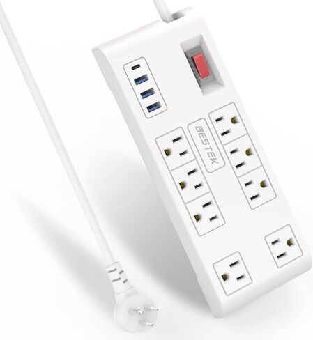 BESTEK 4,000 Joules Surge Protector with USB,6 Feet Extension Cord Power Strip with 8 AC Outlets 15A 1875W,5V 4.2A 4 USB Charging Ports Desktop Charging Station,Wide Spaced Outlet for Large Plug,Black in Kuwait