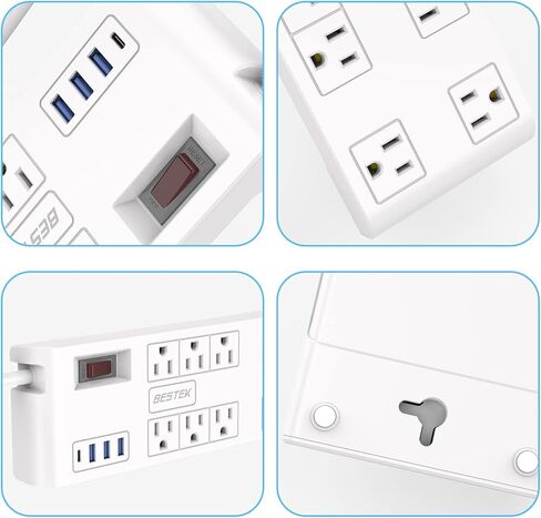 BESTEK 4,000 Joules Surge Protector with USB,6 Feet Extension Cord Power Strip with 8 AC Outlets 15A 1875W,5V 4.2A 4 USB Charging Ports Desktop Charging Station,Wide Spaced Outlet for Large Plug,Black in Kuwait