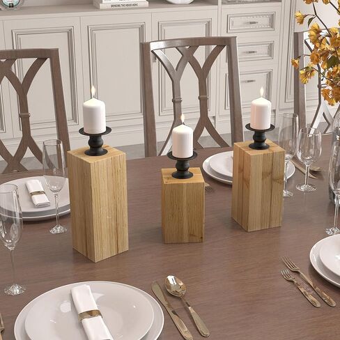 Z&Z Ornamentorum حامل شمعدان خشبي مربع، حامل شموع خشبية لشموع عمود، حامل عصا شموع، حامل شموع، حامل شموع ديكور لرف الموقد in Kuwait