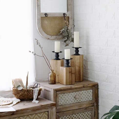 Z&Z Ornamentorum حامل شمعدان خشبي مربع، حامل شموع خشبية لشموع عمود، حامل عصا شموع، حامل شموع، حامل شموع ديكور لرف الموقد in Kuwait