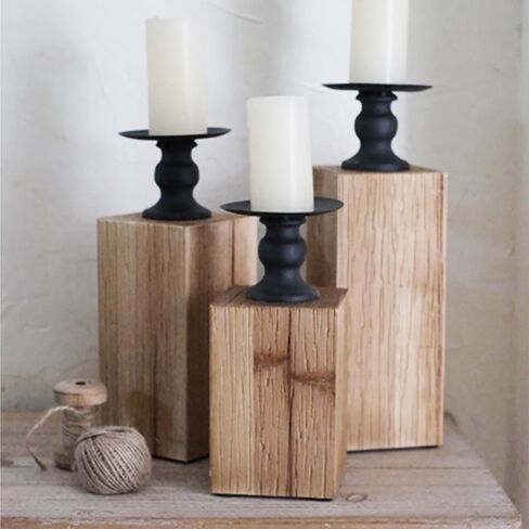 Z&Z Ornamentorum حامل شمعدان خشبي مربع، حامل شموع خشبية لشموع عمود، حامل عصا شموع، حامل شموع، حامل شموع ديكور لرف الموقد in Kuwait