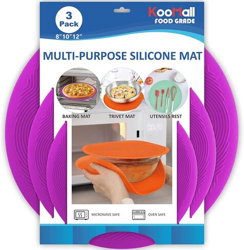 KooMall 12 10 8 Inch Multi-use Microwave Mat, Trivet, Pot Holders, Drying, Baking, Place Mat, Utensils Rest, Silicone Cover Pad for Hot Pot Pans Bowls Plates Dishes Kitchen Counter,Heat Resistant,Gray in Saudi Arabia