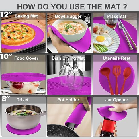 KooMall 12 10 8 Inch Multi-use Microwave Mat, Trivet, Pot Holders, Drying, Baking, Place Mat, Utensils Rest, Silicone Cover Pad for Hot Pot Pans Bowls Plates Dishes Kitchen Counter,Heat Resistant,Gray in Saudi Arabia