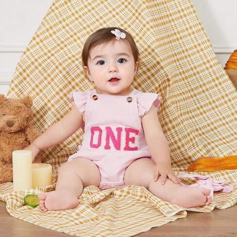 ALOPCFWM Baby Girl 1st Birthday Outfit One Embroidery Romper Corduroy Flying Sleeve Romper Bodysuit Cute Cake Smash Outfit in Saudi Arabia