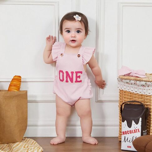 ALOPCFWM Baby Girl 1st Birthday Outfit One Embroidery Romper Corduroy Flying Sleeve Romper Bodysuit Cute Cake Smash Outfit in Saudi Arabia