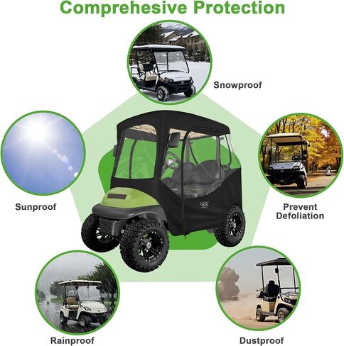 10L0L Golf Cart Enclosures 2 Passenger Club Car with Roll-Up Windshield for Club Car DS & Precedent All Weather Windproof Waterproof Rain Cover, 4-Sided Clear Window & Roll-up Zipper Door in Saudi Arabia