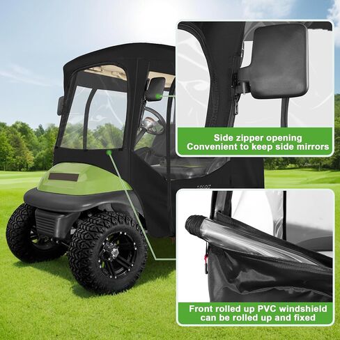 10L0L Golf Cart Enclosures 2 Passenger Club Car with Roll-Up Windshield for Club Car DS & Precedent All Weather Windproof Waterproof Rain Cover, 4-Sided Clear Window & Roll-up Zipper Door in Saudi Arabia
