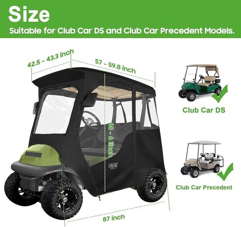 10L0L Golf Cart Enclosures 2 Passenger Club Car with Roll-Up Windshield for Club Car DS & Precedent All Weather Windproof Waterproof Rain Cover, 4-Sided Clear Window & Roll-up Zipper Door in Saudi Arabia