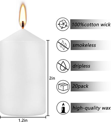 Set of 20 White Pillar Candles,Dripless and Smokeless Dinner Candle, 2x4" Pillar Candles for Parties Weddings Lantern Home Décor in Saudi Arabia