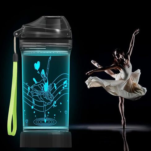 زجاجة مياه للأطفال مع ضوء LED متوهج ثلاثي الأبعاد - 14 أوقية تريتان خالية من مادة BPA - هدية إبداعية مثالية للسفر لراقصة الباليه للمدرسة والأطفال والبنات أثناء العطلات والتخييم in Kuwait