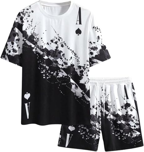 GORGLITTER Men's 2 Piece Outfits Graphic Print Half Sleeve Round Neck Tee Tops and Drawstring Waist Shorts Set in Saudi Arabia