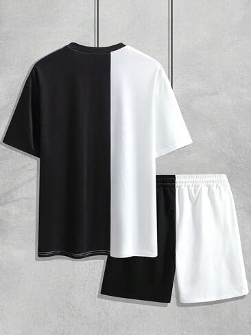 GORGLITTER Men's 2 Piece Outfits Graphic Print Half Sleeve Round Neck Tee Tops and Drawstring Waist Shorts Set in Saudi Arabia
