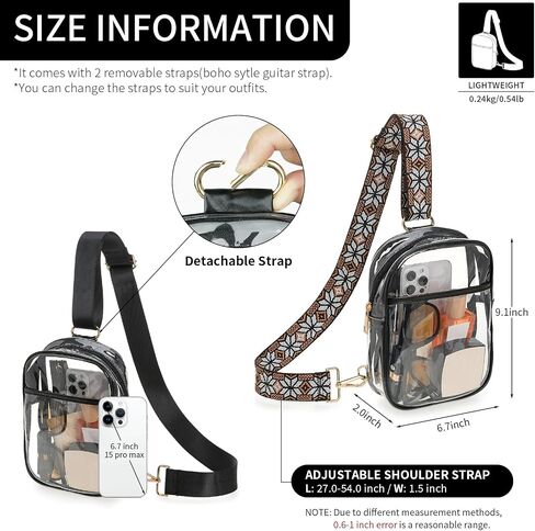 QOECI Clear Bag for Stadium Events Clear Sling Bag Backpack Clear Fanny Pack Stadium Approved Clear Crossbody Purses Transparent Chest Bag for Women Men with 2 Adjustable Removable Straps in Saudi Arabia