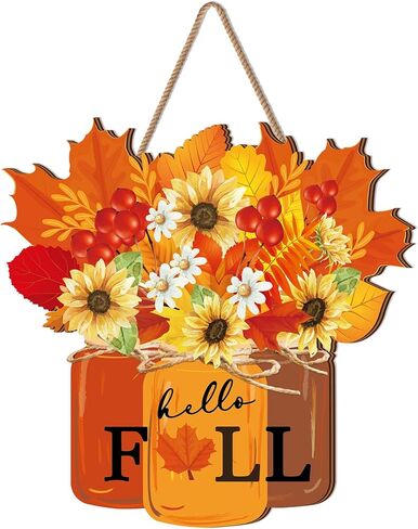 Fall Door Sign Thanksgiving Door Decor Hello Fall Wooden Sign Maple Leaves Wooden Hanging Sign Fall Decorations for Farmhouse Porch Front Door Outdoor Home Decor in Saudi Arabia