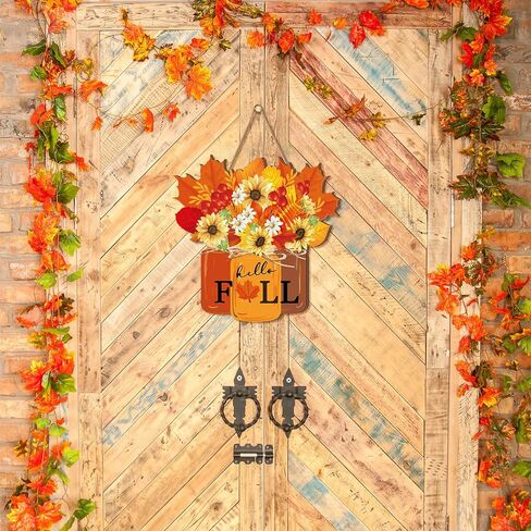 Fall Door Sign Thanksgiving Door Decor Hello Fall Wooden Sign Maple Leaves Wooden Hanging Sign Fall Decorations for Farmhouse Porch Front Door Outdoor Home Decor in Saudi Arabia
