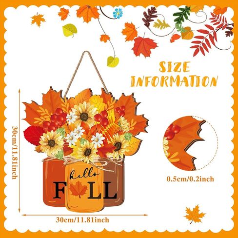 Fall Door Sign Thanksgiving Door Decor Hello Fall Wooden Sign Maple Leaves Wooden Hanging Sign Fall Decorations for Farmhouse Porch Front Door Outdoor Home Decor in Saudi Arabia
