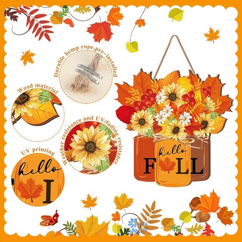Fall Door Sign Thanksgiving Door Decor Hello Fall Wooden Sign Maple Leaves Wooden Hanging Sign Fall Decorations for Farmhouse Porch Front Door Outdoor Home Decor in Saudi Arabia