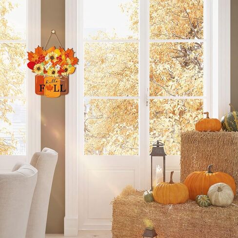Fall Door Sign Thanksgiving Door Decor Hello Fall Wooden Sign Maple Leaves Wooden Hanging Sign Fall Decorations for Farmhouse Porch Front Door Outdoor Home Decor in Saudi Arabia