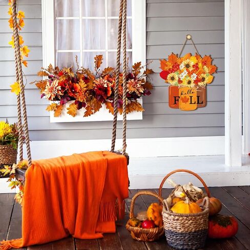 Fall Door Sign Thanksgiving Door Decor Hello Fall Wooden Sign Maple Leaves Wooden Hanging Sign Fall Decorations for Farmhouse Porch Front Door Outdoor Home Decor in Saudi Arabia