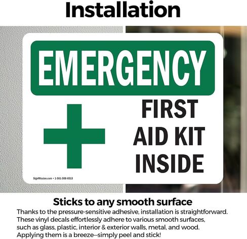 (2 Pack) First Aid Kit Inside With Symbol OSHA Emergency Sign 7 Inch X 5 Inch Vinyl Label Decal Sticker Weather Resistant, UV Protected for Workplace, Business, and Construction Site, Made in the USA in Saudi Arabia