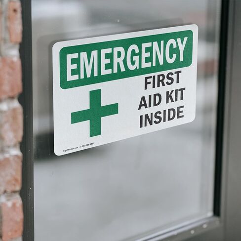 (2 Pack) First Aid Kit Inside With Symbol OSHA Emergency Sign 7 Inch X 5 Inch Vinyl Label Decal Sticker Weather Resistant, UV Protected for Workplace, Business, and Construction Site, Made in the USA in Saudi Arabia