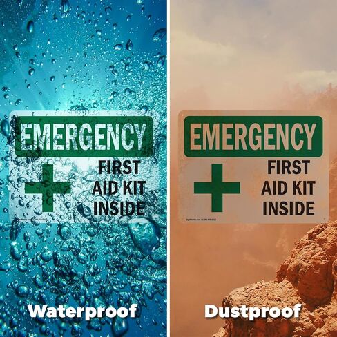 (2 Pack) First Aid Kit Inside With Symbol OSHA Emergency Sign 7 Inch X 5 Inch Vinyl Label Decal Sticker Weather Resistant, UV Protected for Workplace, Business, and Construction Site, Made in the USA in Saudi Arabia
