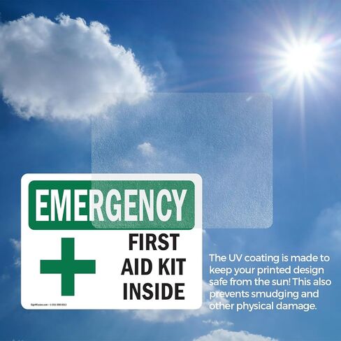 (2 Pack) First Aid Kit Inside With Symbol OSHA Emergency Sign 7 Inch X 5 Inch Vinyl Label Decal Sticker Weather Resistant, UV Protected for Workplace, Business, and Construction Site, Made in the USA in Saudi Arabia