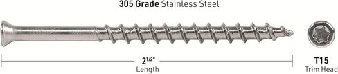 DeckWise #8x2-1/2" Stainless Steel Trim-Head Deck Screws, Hardwood Brown, T15 Head, Covers 50 Sq. Ft. of Decking (100 Pack) in Saudi Arabia