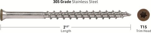 DeckWise #8x2-1/2" Stainless Steel Trim-Head Deck Screws, Hardwood Brown, T15 Head, Covers 50 Sq. Ft. of Decking (100 Pack) in Saudi Arabia