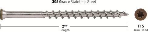 DeckWise #8x2-1/2" Stainless Steel Trim-Head Deck Screws, Hardwood Brown, T15 Head, Covers 50 Sq. Ft. of Decking (100 Pack) in Kuwait