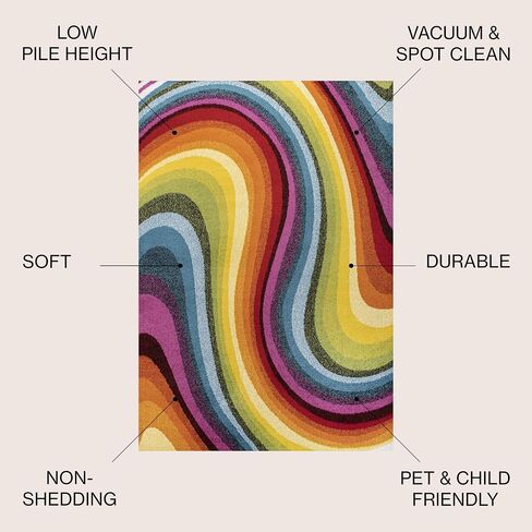 JONATHAN Y DZC100A-28 Flow Abstract Swirl Indoor Area Rug, Kids & Novelty, Modern, Coastal, Bedroom, Kitchen, Living Room, Easy-Cleaning, Non-Shedding, 2 X 8, Red/Yellow/Blue in Saudi Arabia
