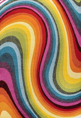 JONATHAN Y DZC100A-28 Flow Abstract Swirl Indoor Area Rug, Kids & Novelty, Modern, Coastal, Bedroom, Kitchen, Living Room, Easy-Cleaning, Non-Shedding, 2 X 8, Red/Yellow/Blue in Saudi Arabia