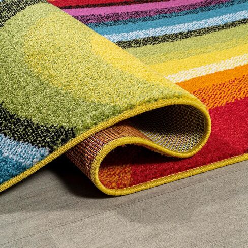 JONATHAN Y DZC100A-28 Flow Abstract Swirl Indoor Area Rug, Kids & Novelty, Modern, Coastal, Bedroom, Kitchen, Living Room, Easy-Cleaning, Non-Shedding, 2 X 8, Red/Yellow/Blue in Saudi Arabia