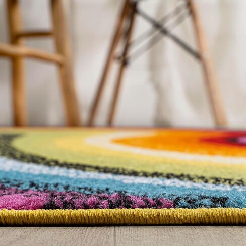 JONATHAN Y DZC100A-28 Flow Abstract Swirl Indoor Area Rug, Kids & Novelty, Modern, Coastal, Bedroom, Kitchen, Living Room, Easy-Cleaning, Non-Shedding, 2 X 8, Red/Yellow/Blue in Saudi Arabia
