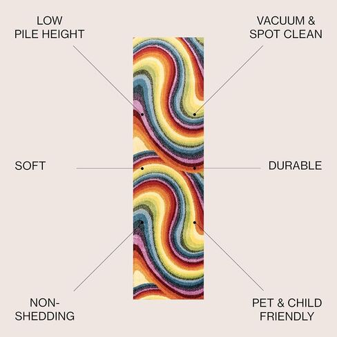 JONATHAN Y DZC100A-28 Flow Abstract Swirl Indoor Area Rug, Kids & Novelty, Modern, Coastal, Bedroom, Kitchen, Living Room, Easy-Cleaning, Non-Shedding, 2 X 8, Red/Yellow/Blue in Saudi Arabia