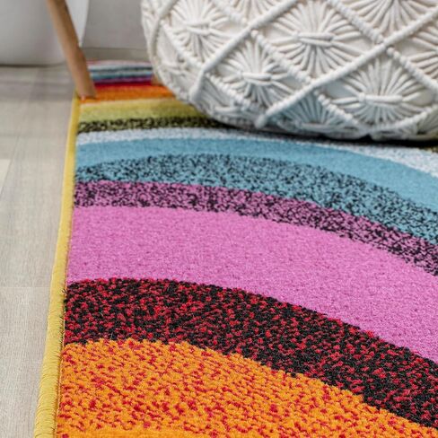 JONATHAN Y DZC100A-28 Flow Abstract Swirl Indoor Area Rug, Kids & Novelty, Modern, Coastal, Bedroom, Kitchen, Living Room, Easy-Cleaning, Non-Shedding, 2 X 8, Red/Yellow/Blue in Saudi Arabia