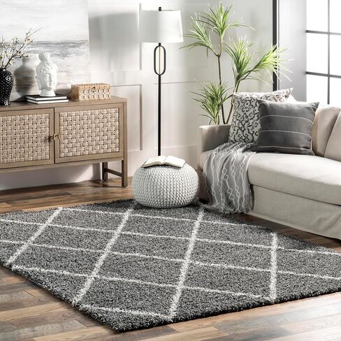 nuLOOM Tess Moroccan Shag Area Rug - 7x9 Shag Area Rug Modern/Contemporary Dark Grey/Ivory Rugs for Living Room Bedroom Dining Room Nursery in Saudi Arabia