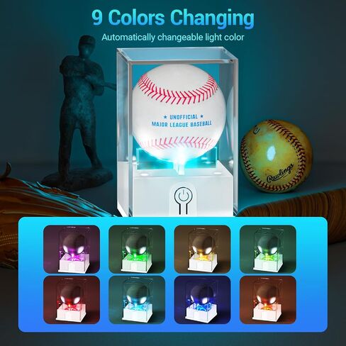 1PCS Light up Baseball Display Case with LED Light, UV Protected Acrylic Clear Baseball Holder, Autographed Baseball Display Cube for Memorabilia Baseball in Saudi Arabia