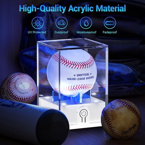 1PCS Light up Baseball Display Case with LED Light, UV Protected Acrylic Clear Baseball Holder, Autographed Baseball Display Cube for Memorabilia Baseball in Saudi Arabia