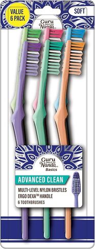 فرشاة أسنان جوروناندا المتطورة مع منظف اللسان - شعيرات ناعمة للأسنان واللثة الحساسة - ألوان متنوعة، عبوة من 6 قطع in Kuwait