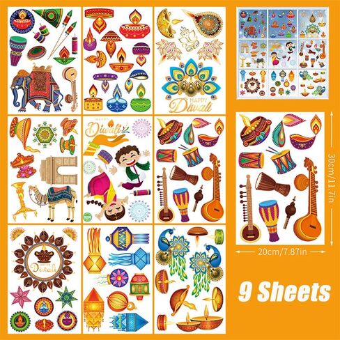 9 أوراق ملصقات نافذة ديوالي لنافذة زجاج ديوالي ملصقات نافذة ملصقات شارات مصباح طاووس هندي ديوالي زينة نافذة ديوالي أضواء نافذة الحفلات لوازم الشارات الثابتة لمهرجانات ديوالي وحفلات المنازل in Kuwait