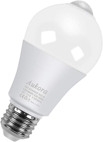 Motion Sensor Light Bulbs, Aukora 12W (100-Watt Equivalent) E26 Motion Activated Dusk to Dawn Security Light Bulb Outdoor/Indoor for Front Door Porch Garage Basement Hallway Closet(Warm White 2 Pack) in Saudi Arabia