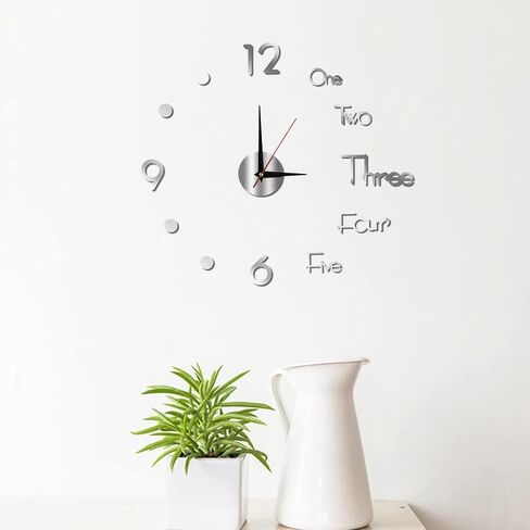 3D Silent DIY Wall Clock, 2022 New Giant Roman Numerals Clock Frameless Mirror Big Wall Clock Home Decoration for Home Living Room Bedroom Wall Decorations (Silver) M-999 in Saudi Arabia